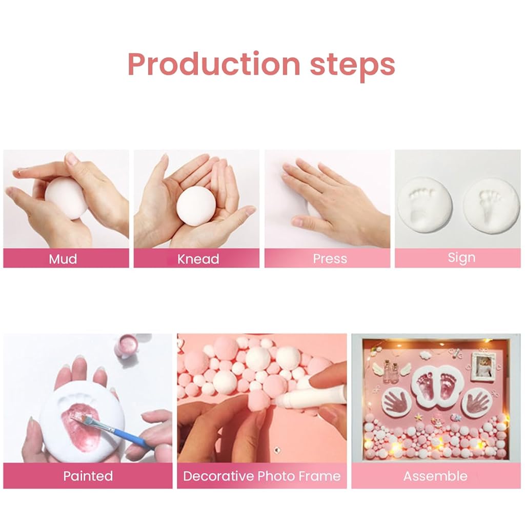 PATPAT® Baby Clay Footprint & Hand Print Kit Golden Paints with 12 Inches Photo Frame Accessories Newborn Handprint Footprint Shower Gift for Girls 2 PCS PATPAT® Baby Clay Footprint & Hand Print Kit Golden Paints with 12 Inches Photo Frame Accessories Newborn Handprint Footprint Shower Gift for Girls 2 PCS